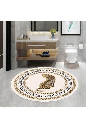 Leopard Bath Mat - Round Bath Mat - Non-Slip Base Bath Mat - Without Fringes 80x80cm - Mamko