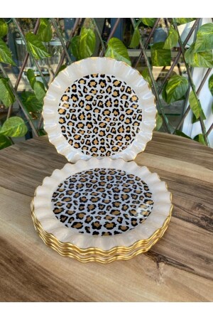 Leopard model gold 6 pieces cake plate 20 cm. - Gürcüglass