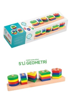 Lernanleitung aus Holz, 5-teiliges Blockspiel zum Platzieren geometrischer Formen BT6000000500860027 - Circle Toys