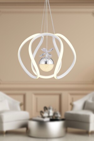 Leroy Single White Chrome 3 Color 40 Watt LED Modern Living Room, Hallway, Hall Led Chandelier 4006-01-WH-CH - Apliqa