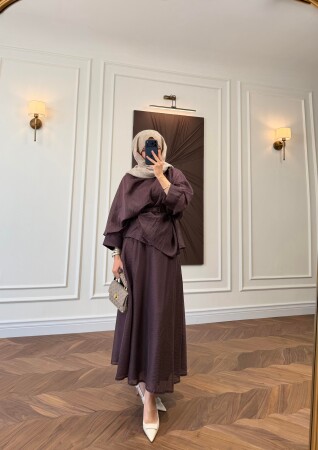 Leya Belted Set - Plum - Duendeca