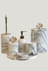 Leylak Mermer Banyo Set 7 Parça Gold Aksesuar Mermerr - CEVA MERMER