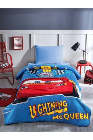 Licensed Single Child Blanket (160x220)-Şimşek Mcqueen Cars Champion Blue MSTK10798 - Özdilek