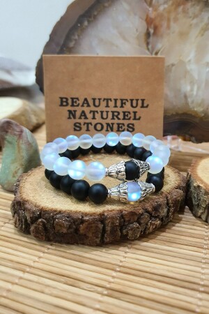 Liebhaber-Armband aus Naturstein (Quarz und mattes Onix) (Doppeltes Glücksarmband) kuvars520 - beautifulnaturelstones