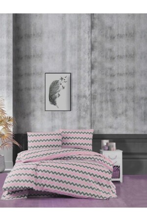 Life Series Pink Gray Zigzag Single Duvet Cover Set Estekpembegriset estekpembegriset - üntaş