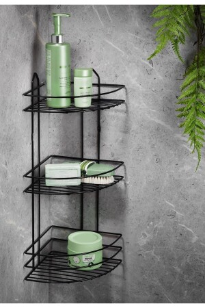 Lifetime Edelstahl-Kleberegal für Badezimmer, Eck-Organizer, Shampoo-Halter, Duschregal, Schwarz, Ek-03 - Sas Haus