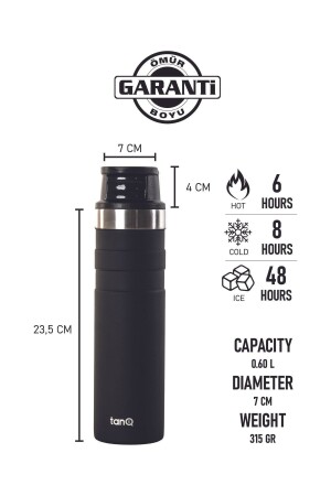 Lifetime Guaranteed Active Plus Stainless Steel Thermos Midnight Black 0.60 Lt- (20 Oz) - TANQ