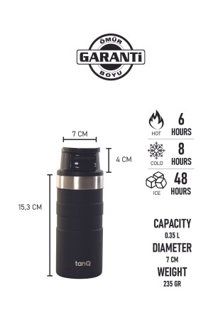Lifetime Guaranteed Active Stainless Steel Thermos Midnight Black 0.35 Lt- (12 Oz) - TANQ
