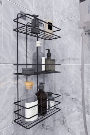 Lifetime Stainless Adhesive Flat Bathroom Organizer Shampoo Holder Shower Shelf Black - Eva Metal Tasarim