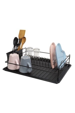 Lifetime Stainless Dish Rack Dish Basket Single Plate Rack Thermo Plastic Coating Black - Multistore