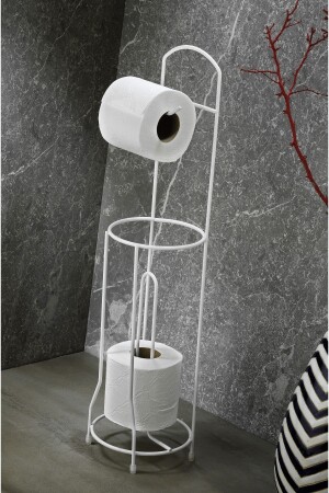 Lifetime Stainless Leg Toilet Roll Holder with WC Paper and Spare Paper Chamber Round White 2301191400 - Sas Haus