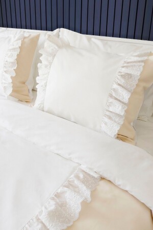 Light Beige Off-White Ruffled Scalloped Cotton Vintage Plain Hotel Series Double Duvet Cover Set RHN2099x - RİTMOHOME