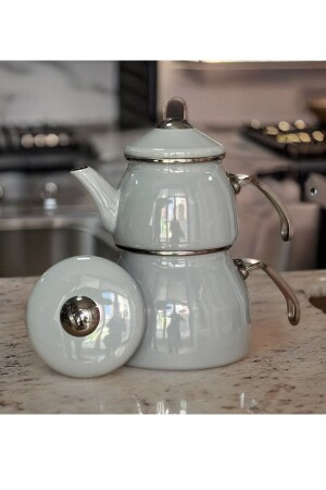 Light Gray Enamel Teapot Set, Double Lid Silver Handle Light Gray Enamel Teapot-şhng 14425185 - PORLİSTAN