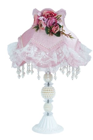 Light Pink Lampshade with Velvet Covered Flower Decoration - Dekovien