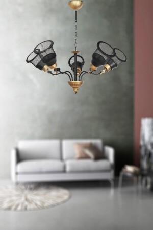 Lighting Alvin 5-Piece Screen Arm Glass Black Yellow Patina Chandelier 59476 - Venon
