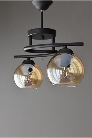 Lighting Black Honey Glass Living Room Poyraz 2 Piece Chandelier wer34580ğp - AVİZEVİ