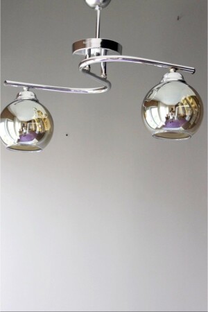 Lighting Chrome Smoked Glass Living Room Kitchen Poyraz 2 Piece Chandelier WERCXSD789 - AVİZEVİ