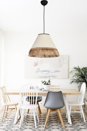 Lighting Çise Single Black Lampshade Cream Tassel Chandelier 701 0874 13 098 - Venon