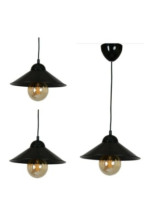 Lighting Japanese Hat Plastic Chandelier Black Single Pendant Lamp (3 Pieces) single chandelier - Arde