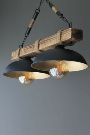Lighting Retro Living Room Kitchen Tokyo 2-Piece Wooden Chandelier DQ523 - AVİZEVİ
