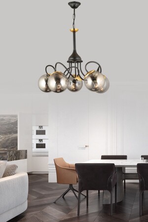 Lightning Black 5-Piece Smoked Globe Glass Downward Facing Modern Luxury Chandelier 1728 - KARDELEN AYDINLATMA AVİZE