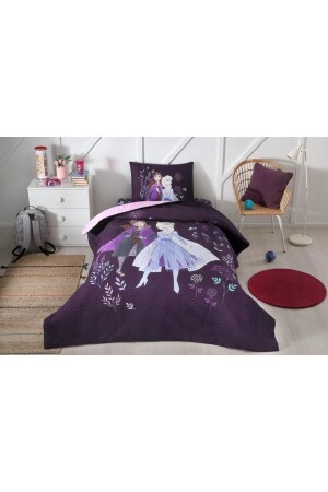Lila Frozen Natural Einzellizenzierter gesteppter Kinderbettbezug 8697353525841 - Özdilek