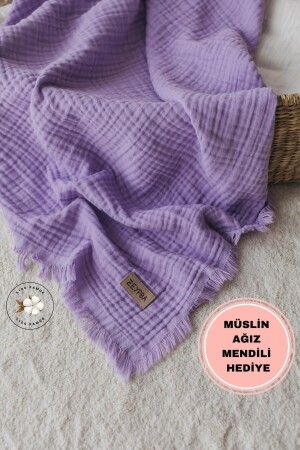 Lila Müslin Püsküllü Lila 4 Katlı Müslin 110x110cm - Yeni Seri -110x110cm - Zeypba