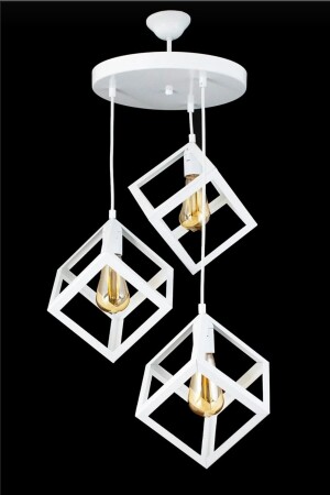 Lilac Cube Model 3-Piece Pendant Lamp White Chandelier KP7815 - VEDA AVİZE