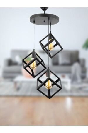 Lilac Cube Model Pendant Lamp 3 Pieces Metal Modern Chandelier KP7812 - VEDA AVİZE