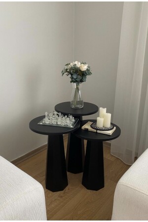 Lilyum Mushroom Coffee Table Black Triple Set (47-52-57 CM) Lacquer Paint Premium Quality kupp-0036 - kuppdesign