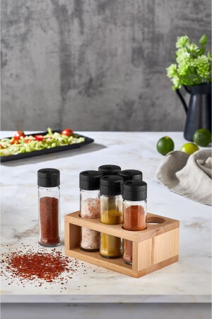 Lima 6-Piece Spice Set Spice Set with Wooden Stand Set of 6. limra6lı - Genel Markalar