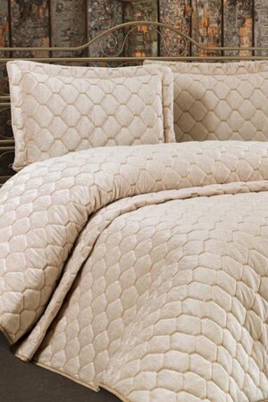 Lima Velvet Filled Double Bedspread Cappucino - Çeyiz Diyarı