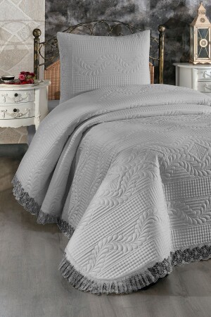 Limena Lace Quilted Single Bedspread Gray CD446714 - Çeyiz Diyarı