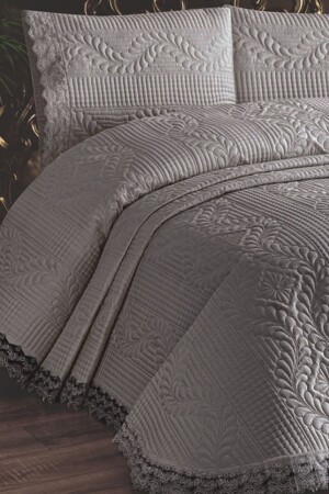 Limena Lace Quilted Ultrasonic Double Bedspread Gray - Çeyiz Diyarı