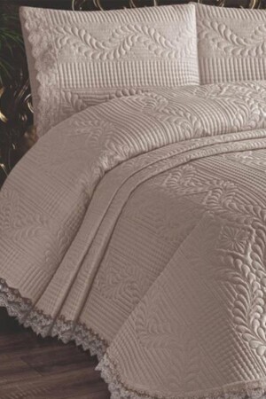 Limena Lace Quilted Ultrasonic Double Bedspread Light Cappucino - Çeyiz Diyarı