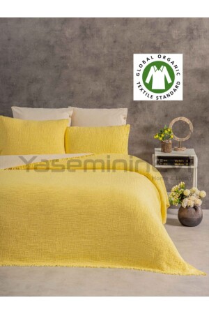 Zitronengelbe 4-lagige Musselin-Tagesdecke / 2 Kissenbezüge, elfnew - YASEMİNİNEVİ