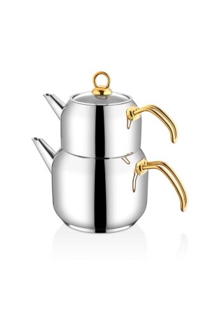 Linda Gold Family Size Steel Teapot Set Teapot Set Lnd 1002 Falez Family Size Linda Teapot - Falez