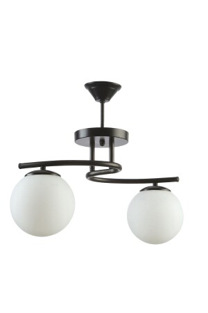 Linda Modern Black Color Closed Globe White Glass Living Room - Kitchen - Bedroom 2-Piece Chandelier LNDA2Lİ - Fer Avize