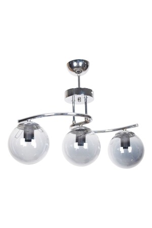 Linda Modern Design Chrome Color Smoked Glass Living Room - Kitchen - Bedroom 3-Piece Chandelier LNDA3LÜ - Fer Avize