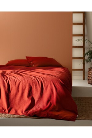 Linda Single Washable Seersucker Duvet Cover Set - Orange - Madame Coco