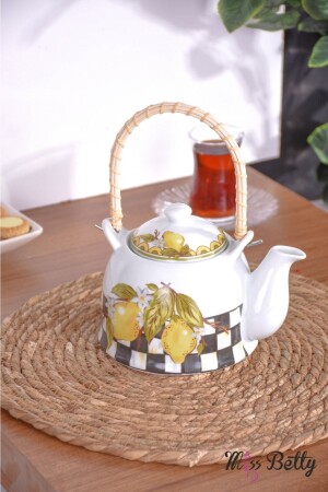 Linda Wicker Handle Patterned Porcelain Herb Teapot Single Teapot teapot123 - Genel Markalar