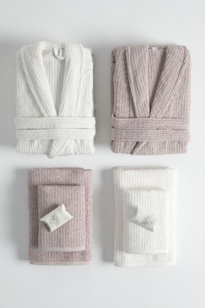 Line 100% Cotton Luxury 8 Piece Family Bathrobe Set - Beige - Cream - Favora