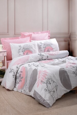 Line Art Ranfoce Double Duvet Cover Set Pretty Pink 1739p - Cotton Box