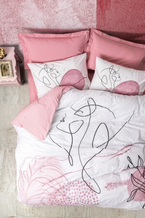 Line Art Ranfoce Double Duvet Cover Set Senora Dusty Rose 8680108057360 - Cotton Box