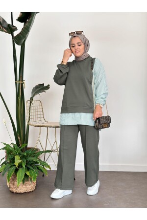 Line Gömlek Detaylı Yeşil Takım - Asel Fashion