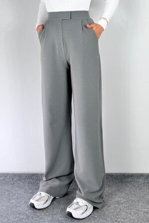 Line Women's Lycra Velcro Closure Gray Palazzo Trousers - Ritnice