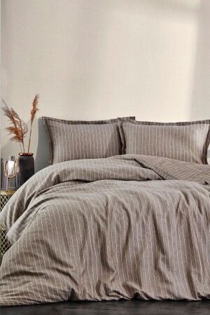 Linen 100% Cotton Double Washable Yarn Dye Striped Duvet Cover Set TYC00854651676 - BONJARDİNHOME