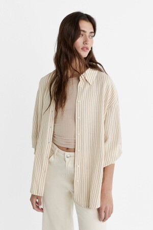 Linen blend striped shirt - Stradivarius