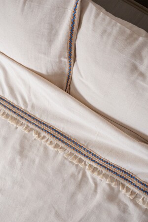 Linen Blue Jute Pompom Single Duvet Cover Pillow Set 160x220 Cm TYC00429769786 - vivamaison