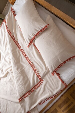 Linen Tile Pompom Single Duvet Cover Pillow Set 160x220 Cm TYC00429777428 - vivamaison